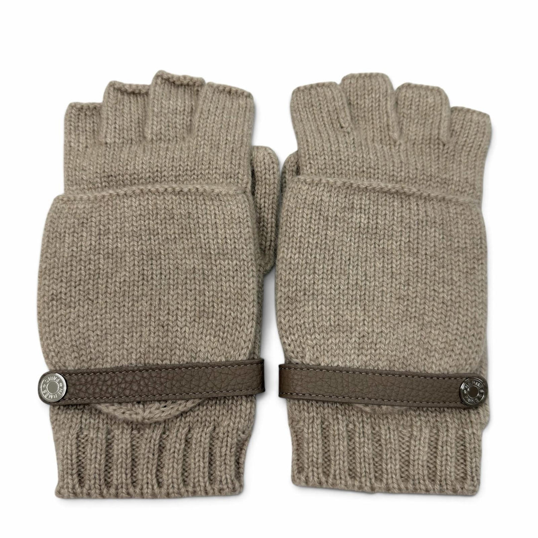 Pristine HERMES gloves Lionel 2-Way Clou de Selle Sellier Button beige cashmere