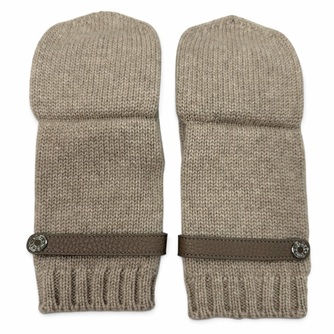 Pristine HERMES gloves Lionel 2-Way Clou de Selle Sellier Button beige cashmere