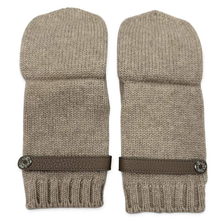 Pristine HERMES gloves Lionel 2-Way Clou de Selle Sellier Button beige cashmere