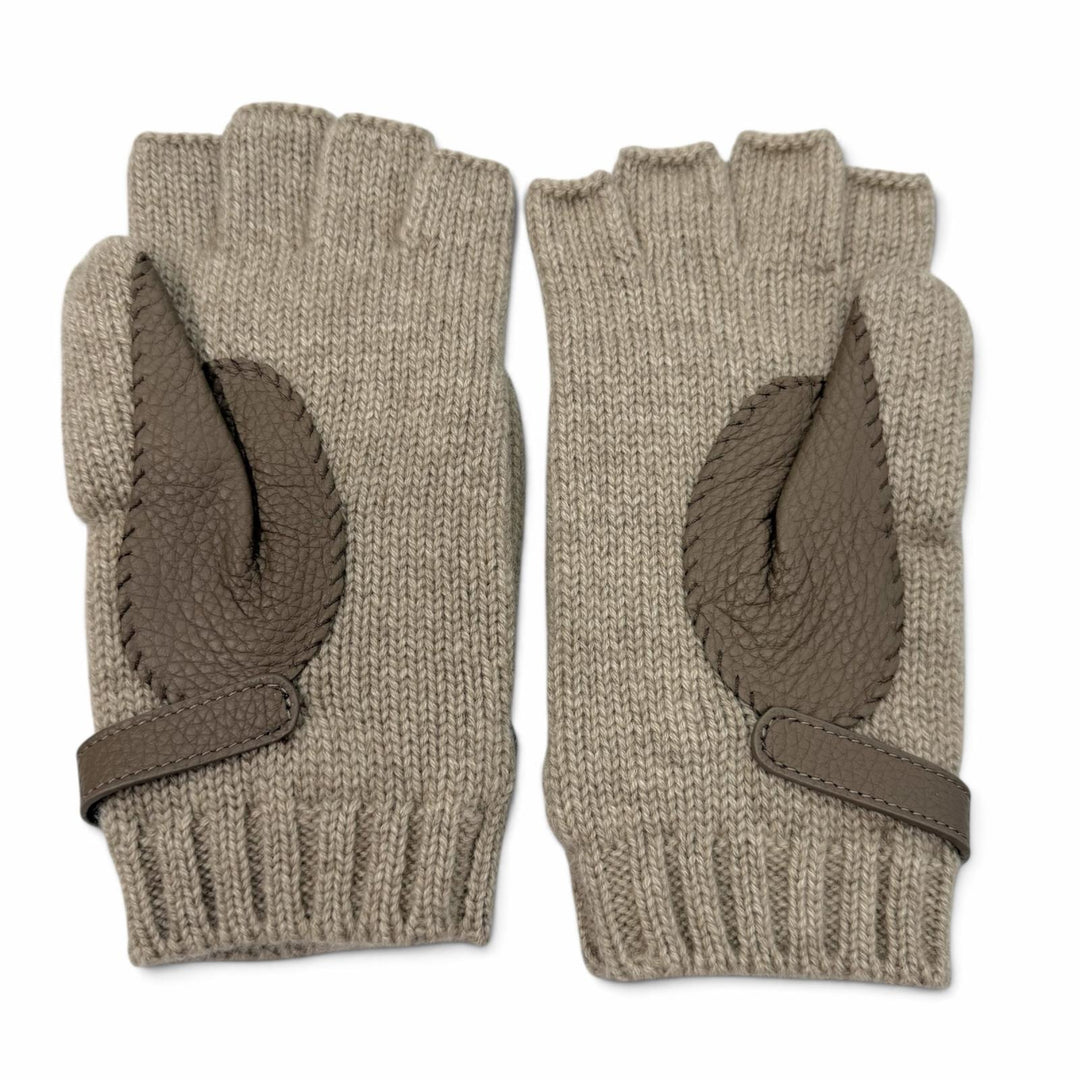 Pristine HERMES gloves Lionel 2-Way Clou de Selle Sellier Button beige cashmere