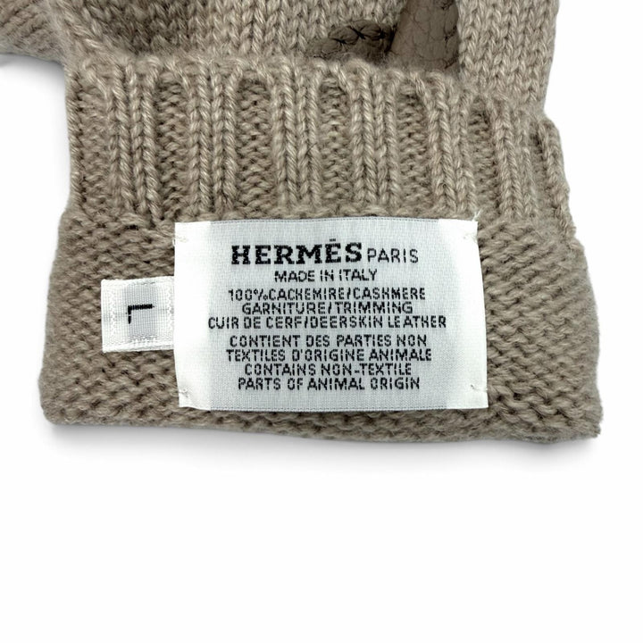 Pristine HERMES gloves Lionel 2-Way Clou de Selle Sellier Button beige cashmere