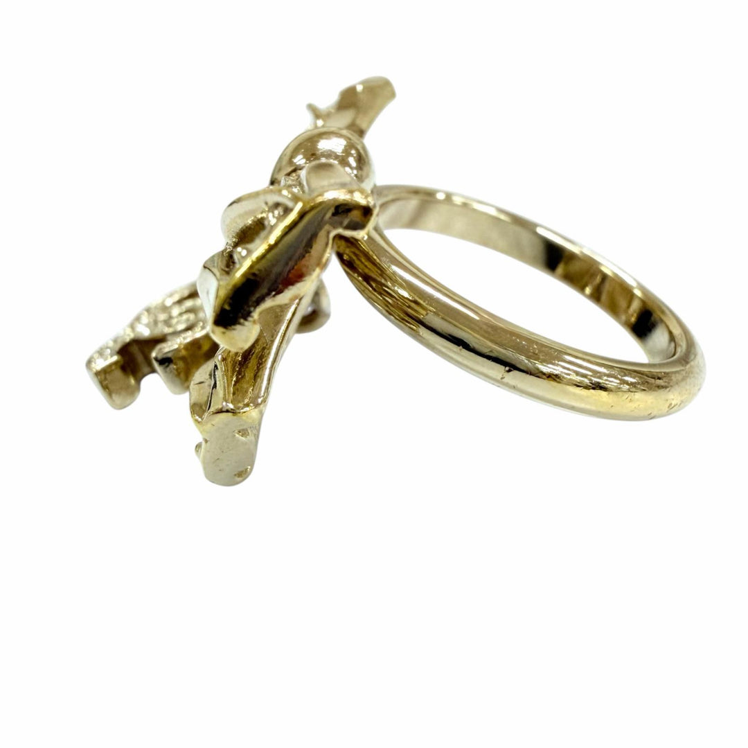 Excellent CHANEL Ring ring COCO Mark Ribbon Rhinestone gold Women B24B
