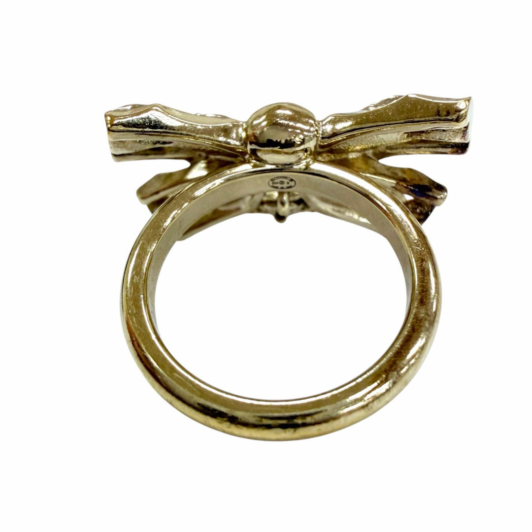 Excellent CHANEL Ring ring COCO Mark Ribbon Rhinestone gold Women B24B