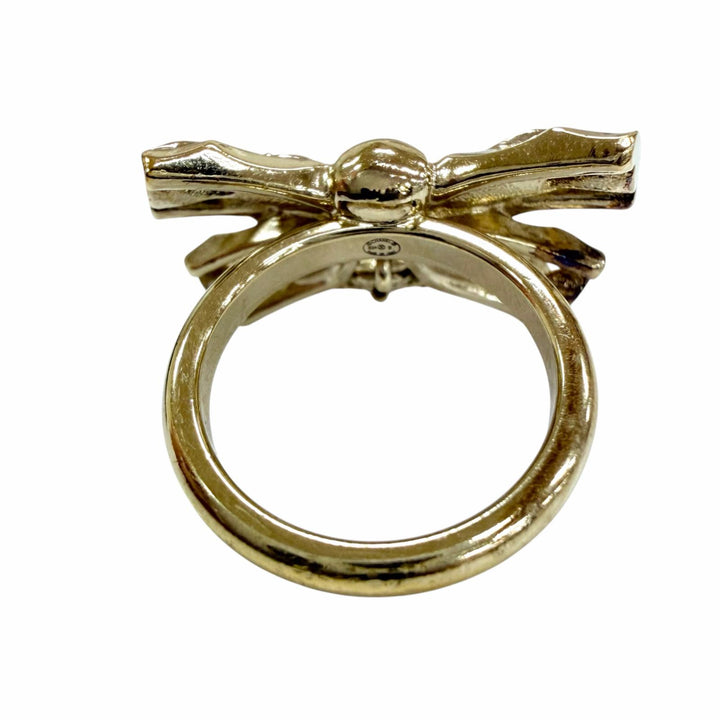 Excellent CHANEL Ring ring COCO Mark Ribbon Rhinestone gold Women B24B
