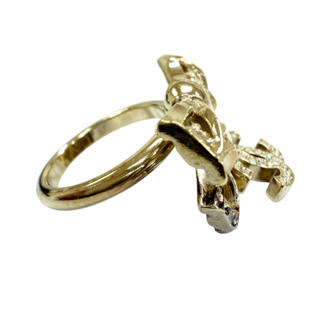 Excellent CHANEL Ring ring COCO Mark Ribbon Rhinestone gold Women B24B