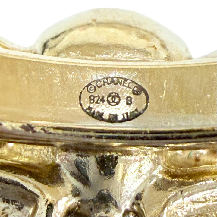 Excellent CHANEL Ring ring COCO Mark Ribbon Rhinestone gold Women B24B