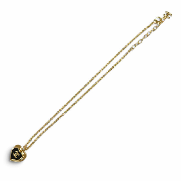 Excellent CHANEL Necklace COCO Mark Heart Pendant gold Women I26P