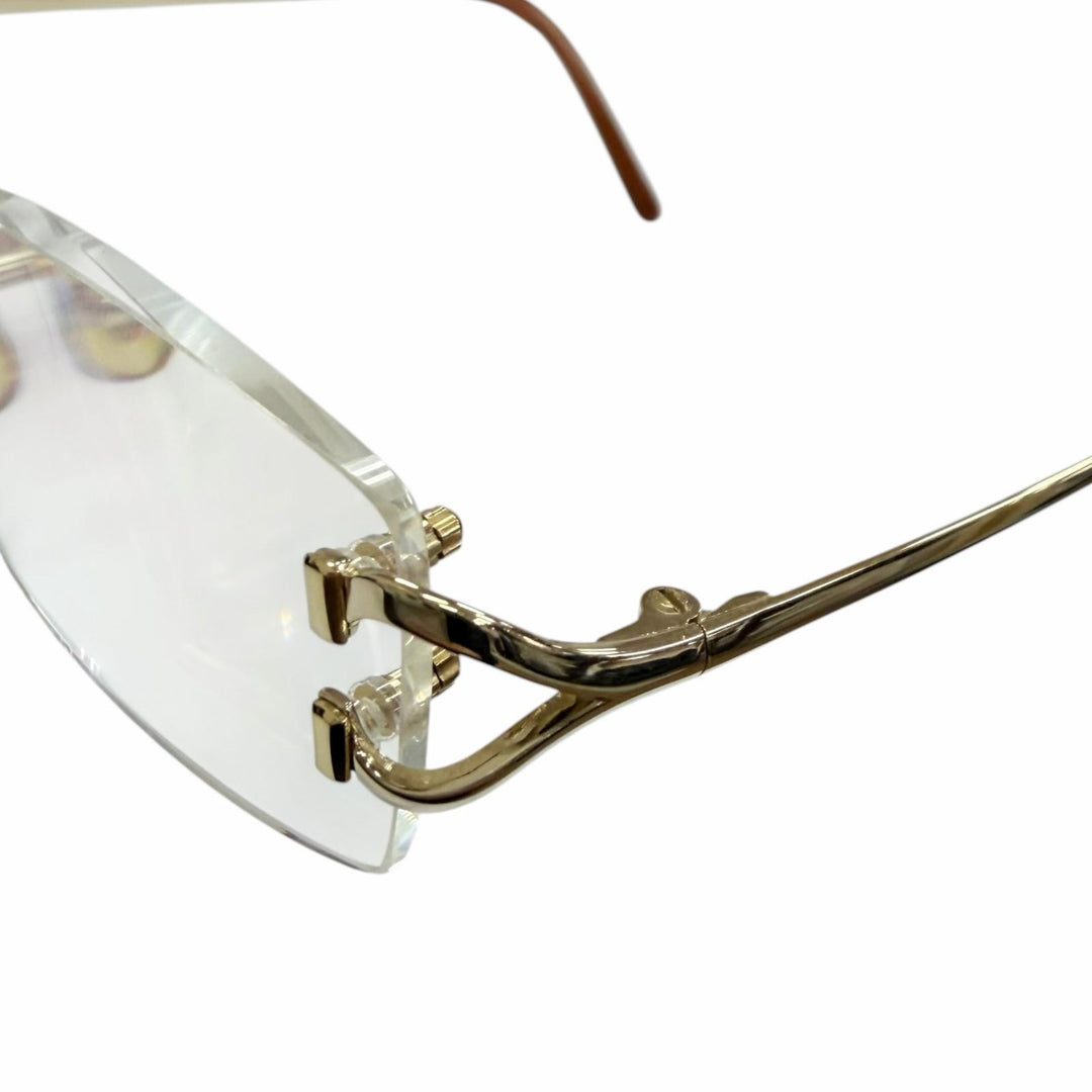 Great Cartier Glasses 2C Decor Square Rimless Two-Point gold mens