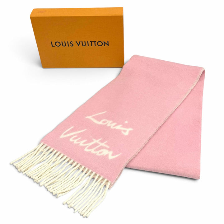 Great LOUIS VUITTON Scarf Muffler Fluffygram fringe pink wool Women M94797