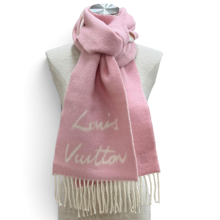 Great LOUIS VUITTON Scarf Muffler Fluffygram fringe pink wool Women M94797