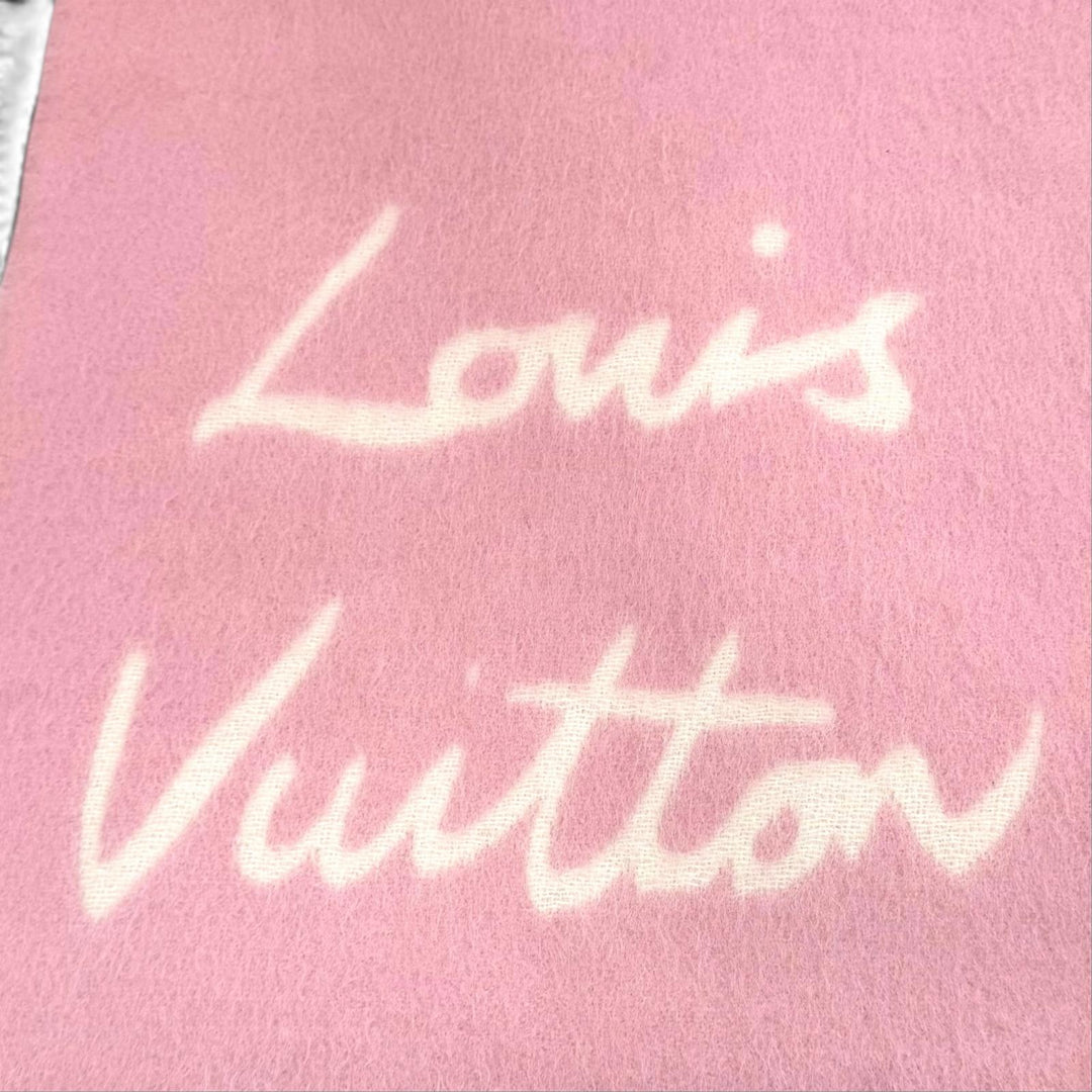 Great LOUIS VUITTON Scarf Muffler Fluffygram fringe pink wool Women M94797