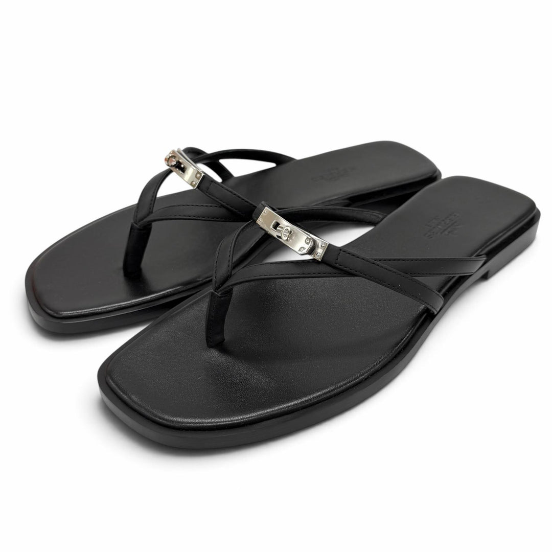 Pristine HERMES Sandals Sandal Miss kelly buckle black leather Women 37