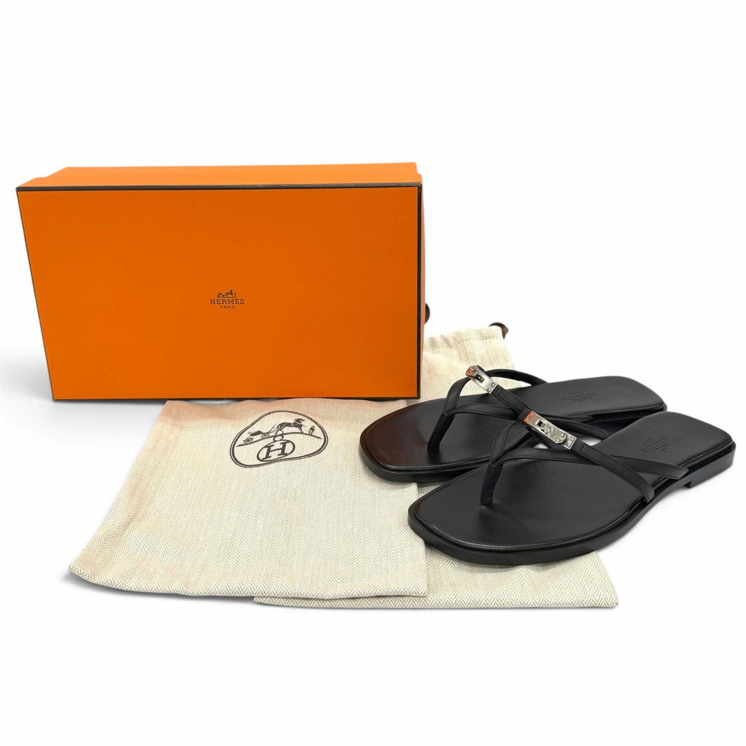 Pristine HERMES Sandals Sandal Miss kelly buckle black leather Women 37