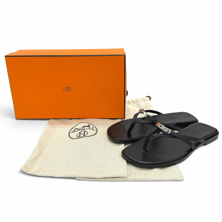 Pristine HERMES Sandals Sandal Miss kelly buckle black leather Women 37