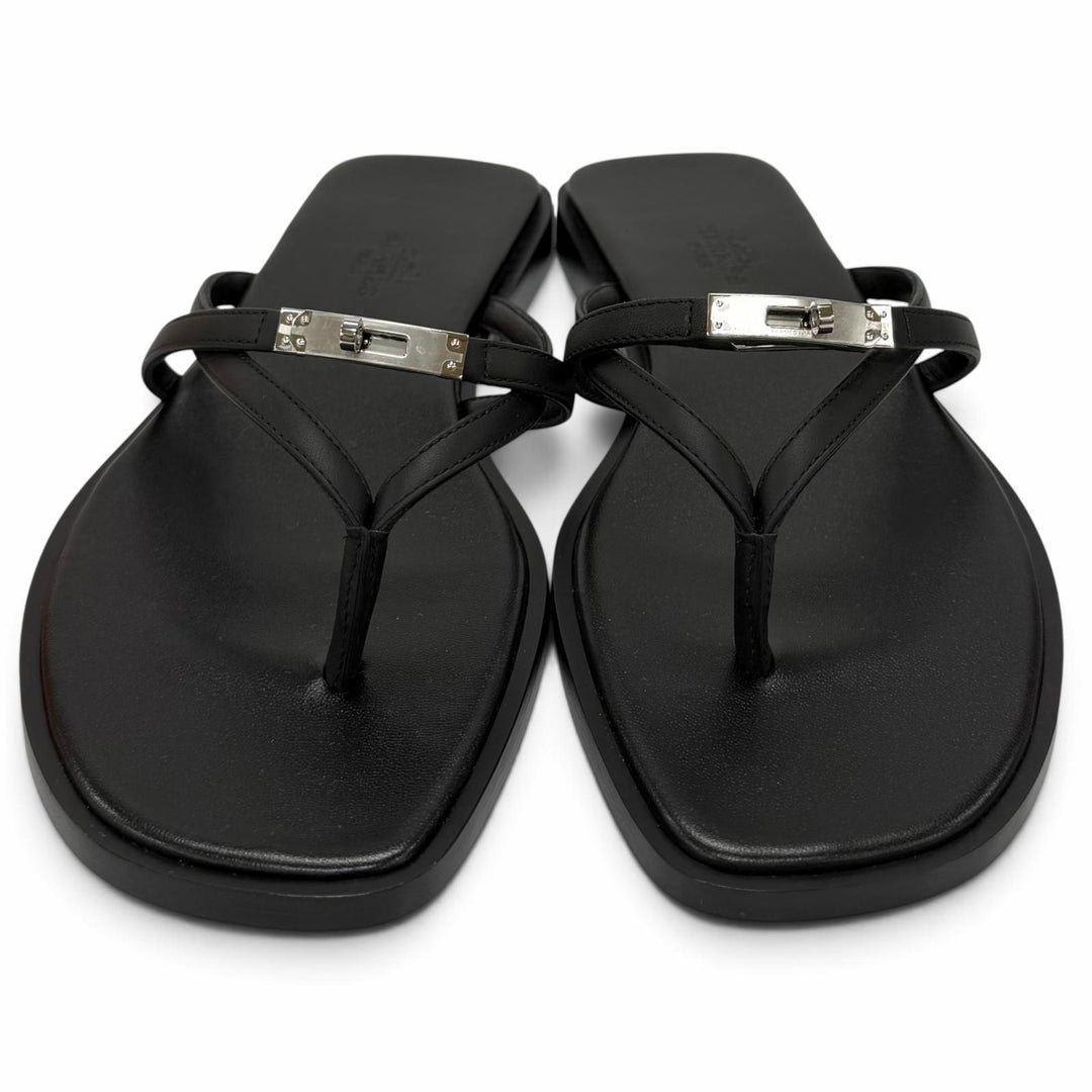 Pristine HERMES Sandals Sandal Miss kelly buckle black leather Women 37