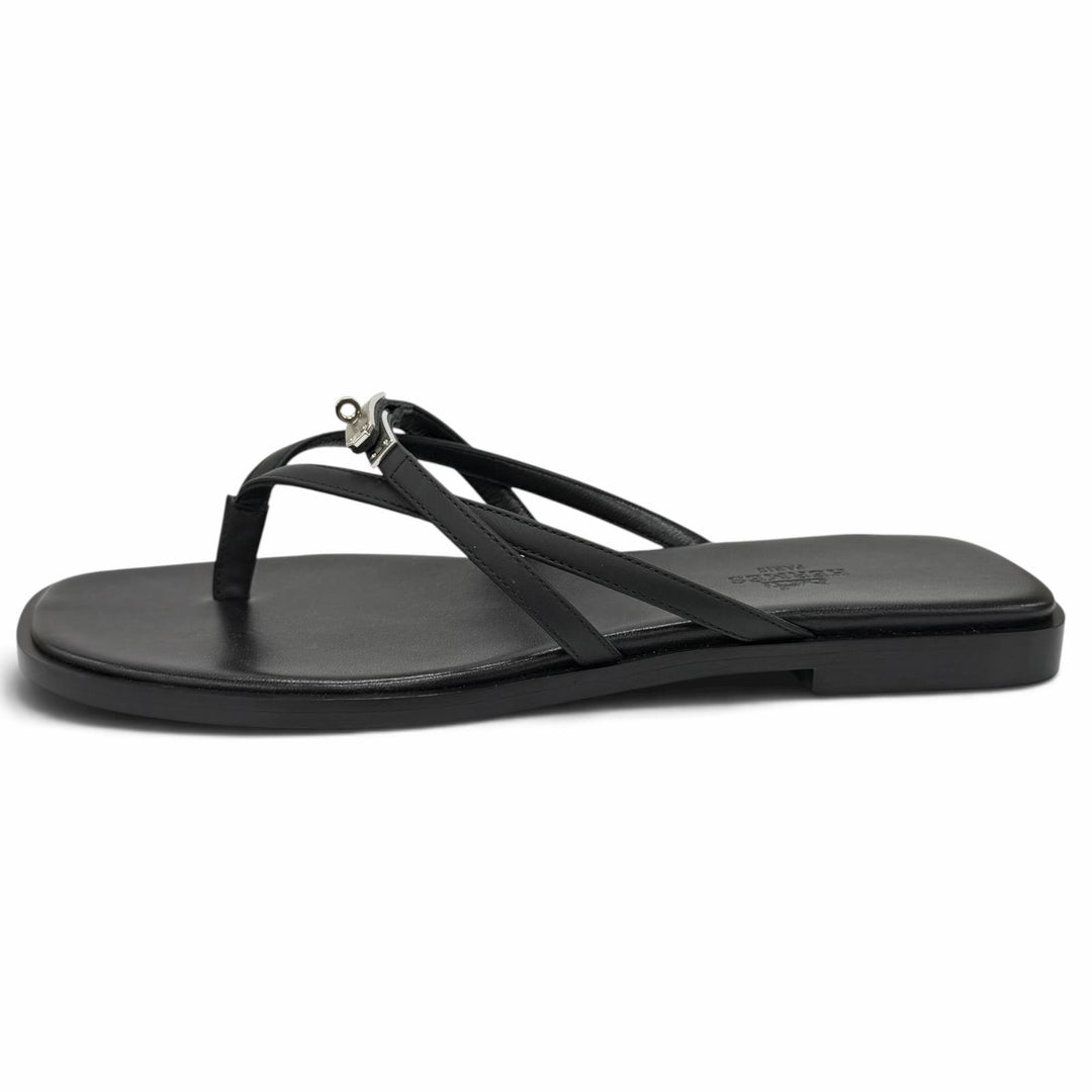 Pristine HERMES Sandals Sandal Miss kelly buckle black leather Women 37