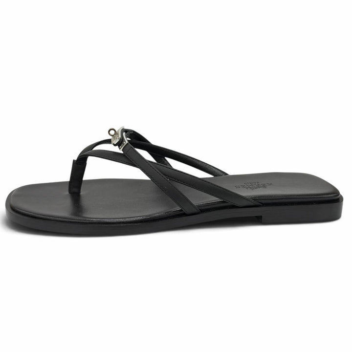 Pristine HERMES Sandals Sandal Miss kelly buckle black leather Women 37