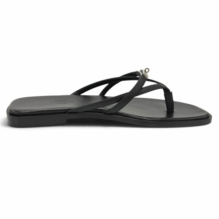 Pristine HERMES Sandals Sandal Miss kelly buckle black leather Women 37