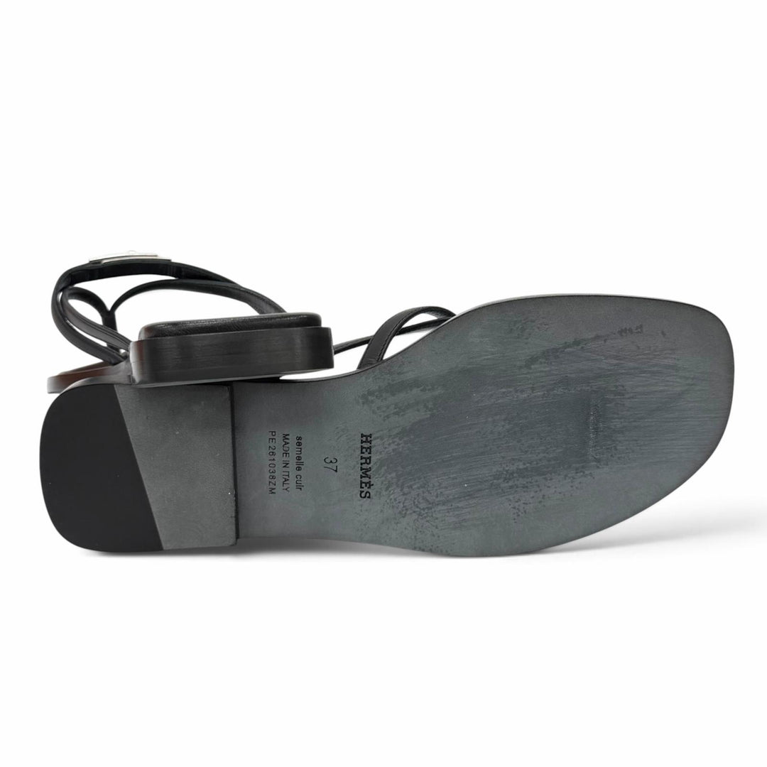 Pristine HERMES Sandals Sandal Miss kelly buckle black leather Women 37