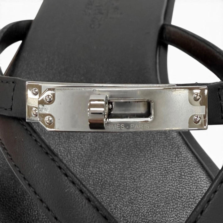 Pristine HERMES Sandals Sandal Miss kelly buckle black leather Women 37