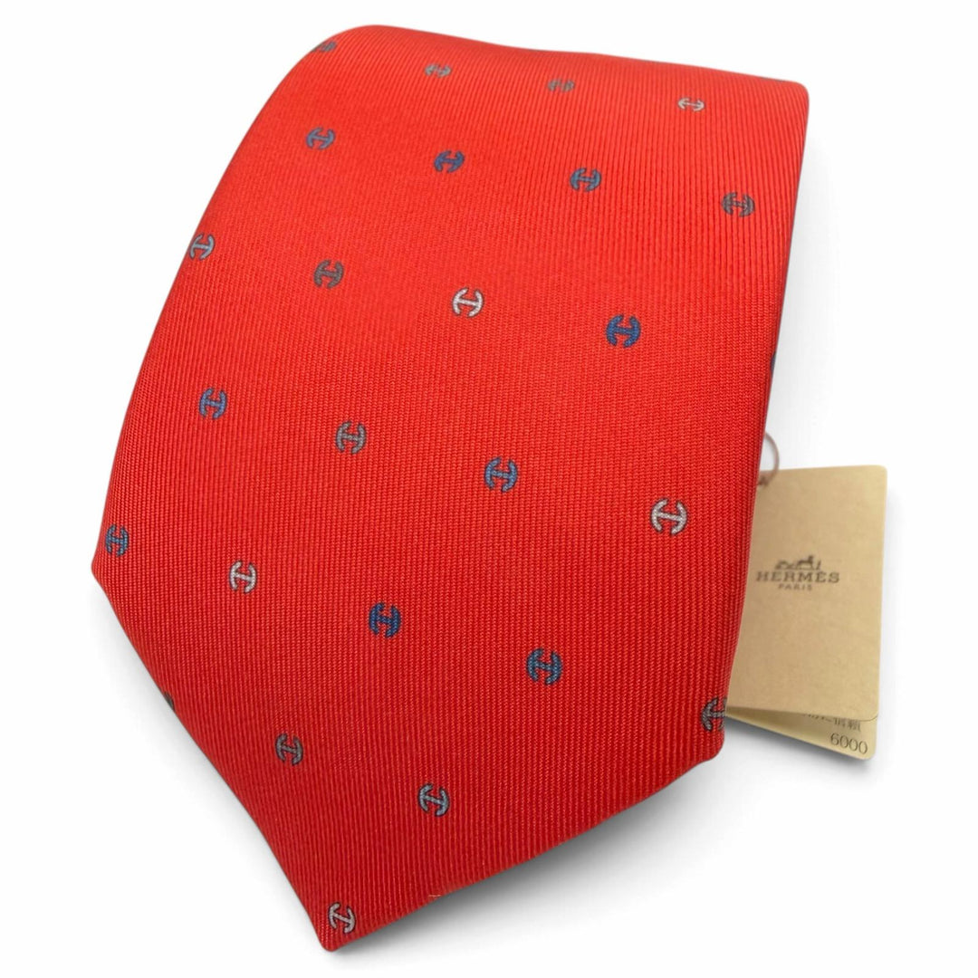 Pristine HERMES tie H tonneau silk mens 006342T