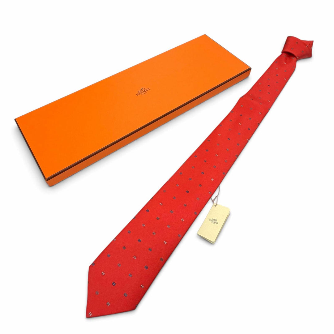 Pristine HERMES tie H tonneau silk mens 006342T
