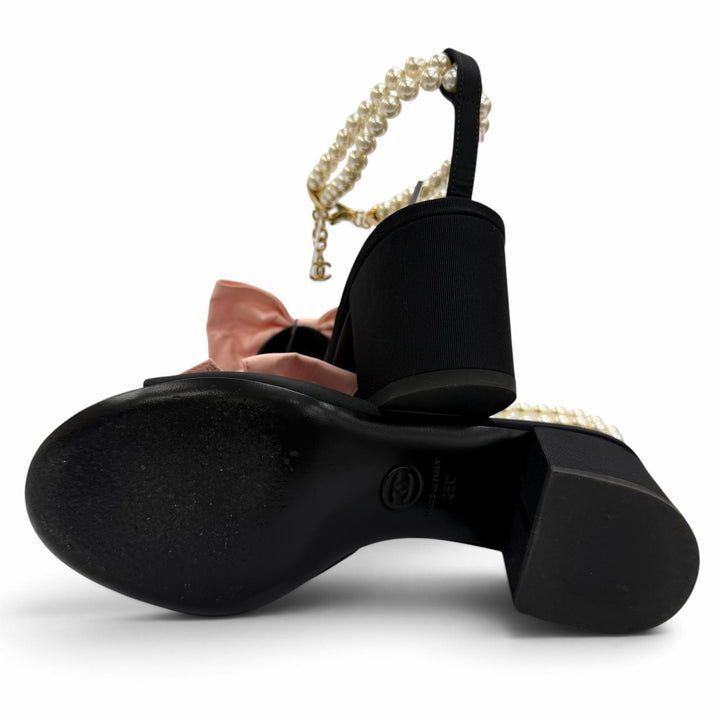 Great CHANEL Sandals COCO Mark Rhinestone Eco Pearl Chain black 35 G45813