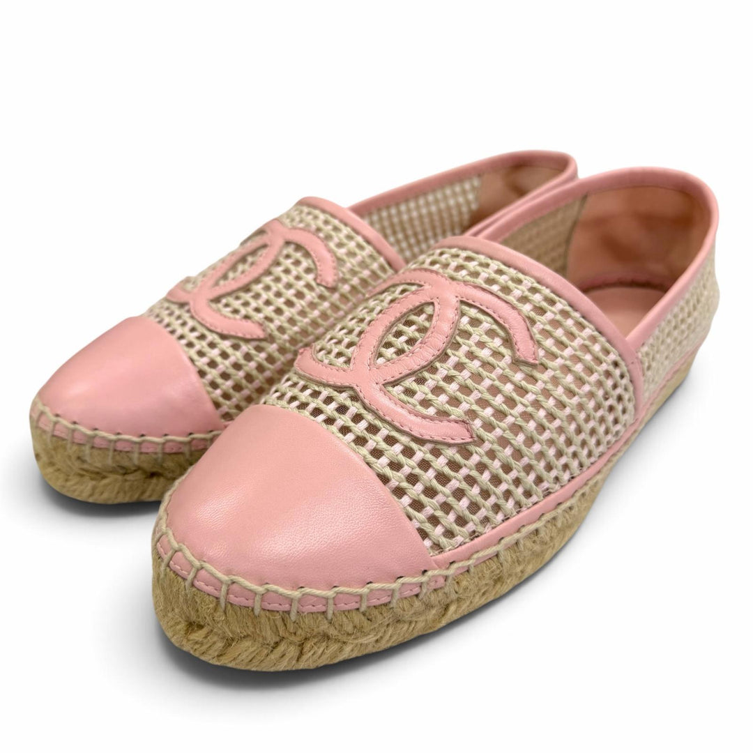Excellent CHANEL Slip-on COCO Mark espadrilles pink leather Women 38 21P G37302