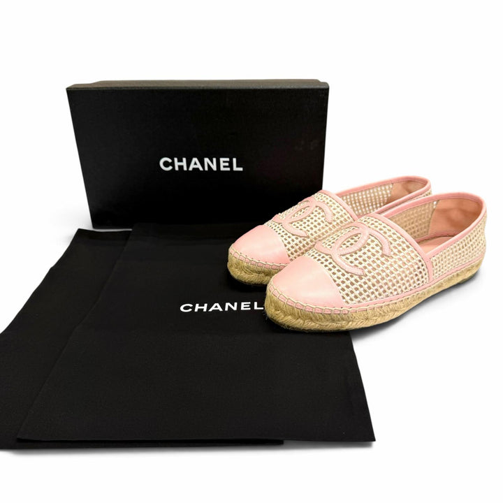 Excellent CHANEL Slip-on COCO Mark espadrilles pink leather Women 38 21P G37302