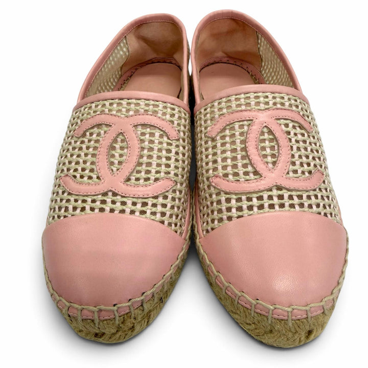 Excellent CHANEL Slip-on COCO Mark espadrilles pink leather Women 38 21P G37302