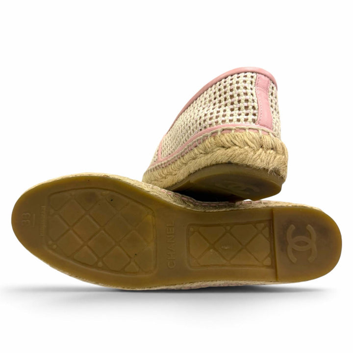 Excellent CHANEL Slip-on COCO Mark espadrilles pink leather Women 38 21P G37302