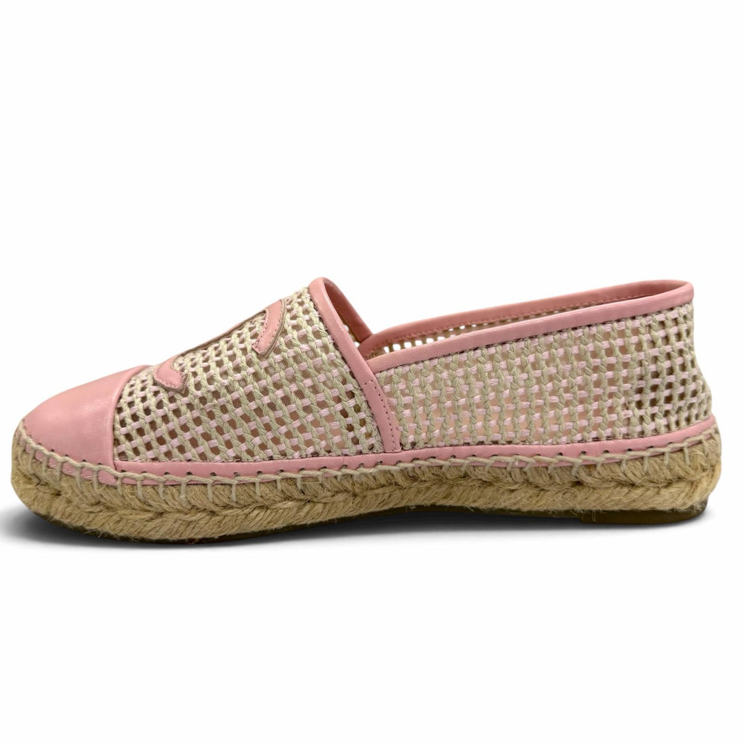 Excellent CHANEL Slip-on COCO Mark espadrilles pink leather Women 38 21P G37302