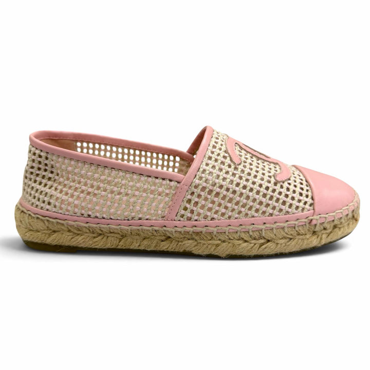 Excellent CHANEL Slip-on COCO Mark espadrilles pink leather Women 38 21P G37302