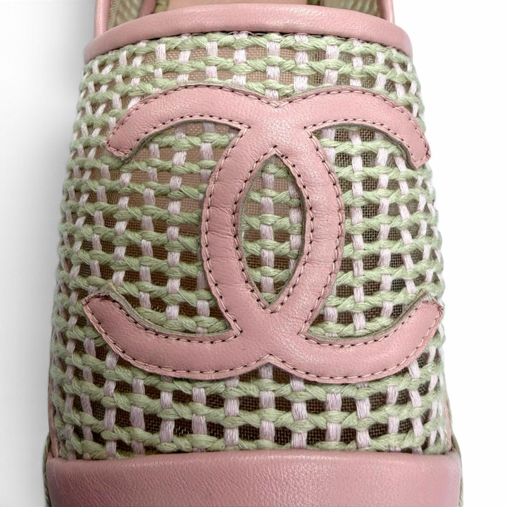 Excellent CHANEL Slip-on COCO Mark espadrilles pink leather Women 38 21P G37302