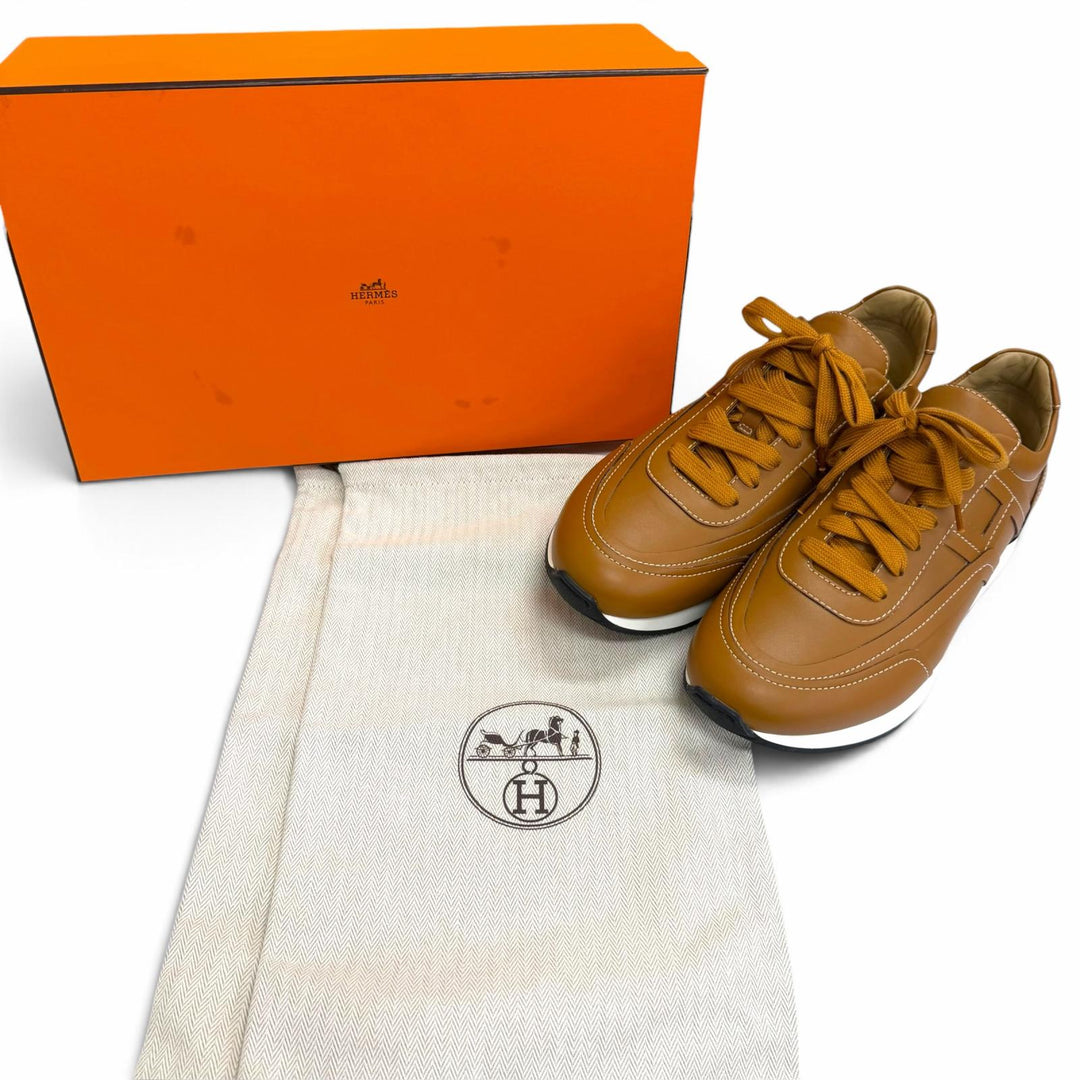 Pristine HERMES Low cut sneakers Chris Chris H logo Brown leather mens 41