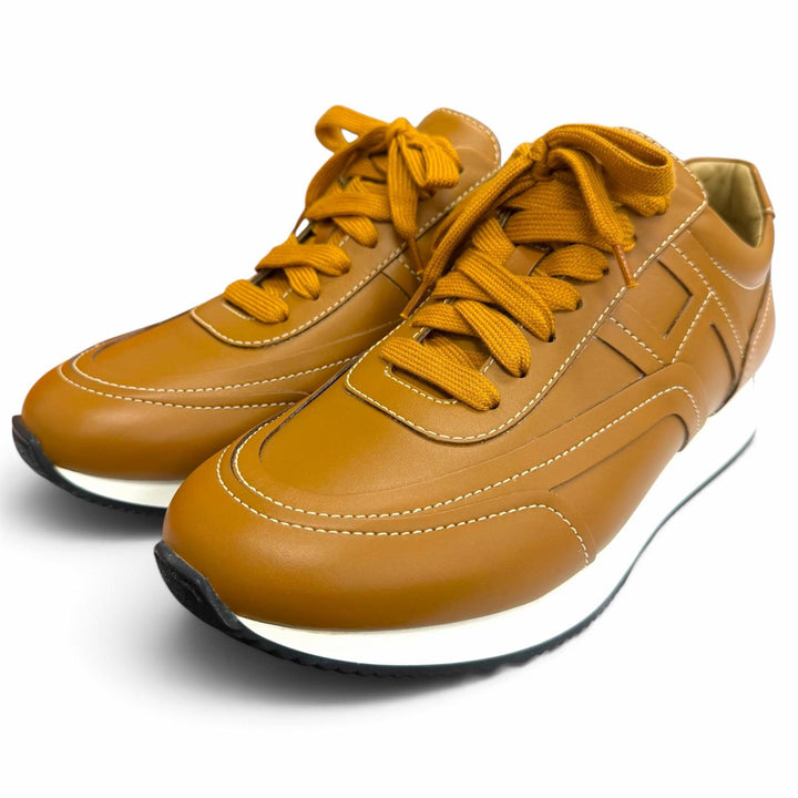 Pristine HERMES Low cut sneakers Chris Chris H logo Brown leather mens 41