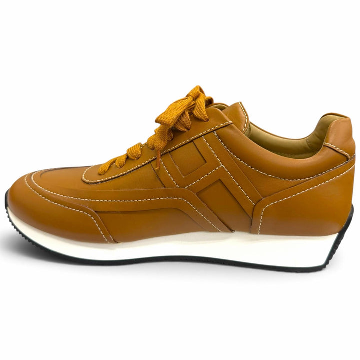 Pristine HERMES Low cut sneakers Chris Chris H logo Brown leather mens 41