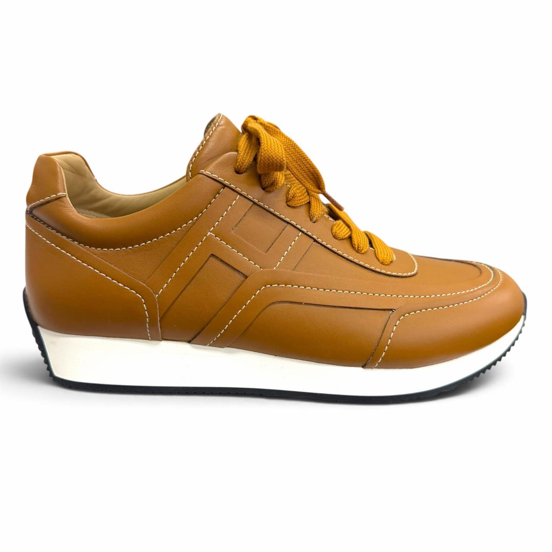 Pristine HERMES Low cut sneakers Chris Chris H logo Brown leather mens 41