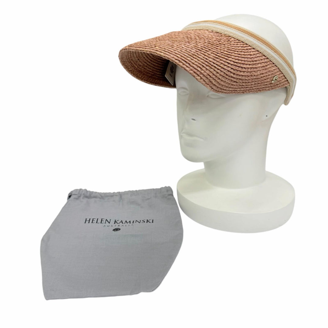 Excellent HELEN KAMINSKI Sun visor Gold Metal pink beige Raffia Women