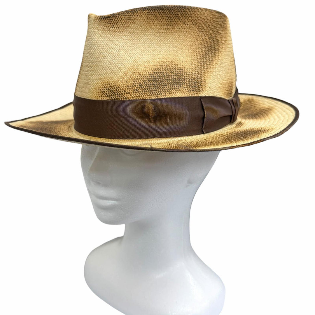 Excellent THE FAT HATTER hat CROW burnt-finish Panama hat, straw hat, fedora