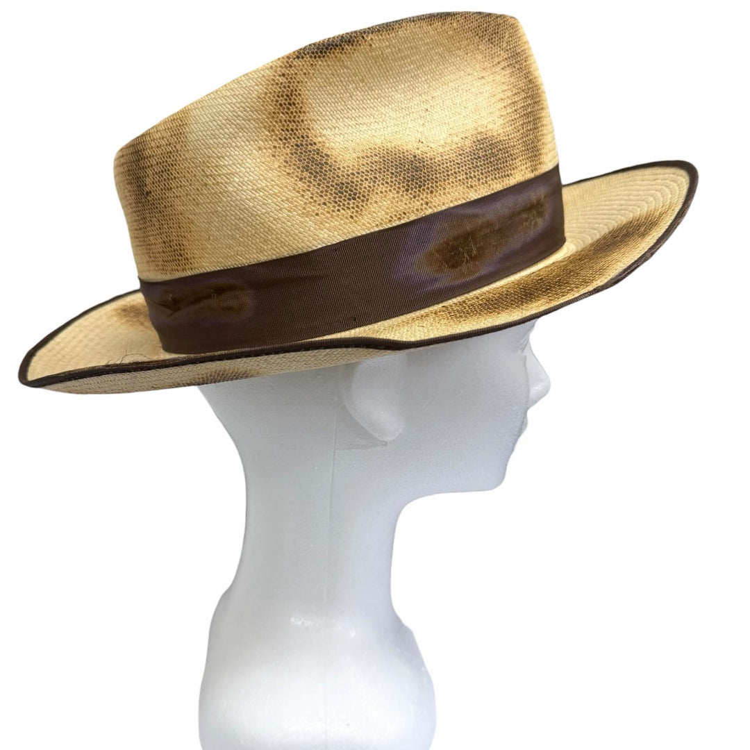 Excellent THE FAT HATTER hat CROW burnt-finish Panama hat, straw hat, fedora