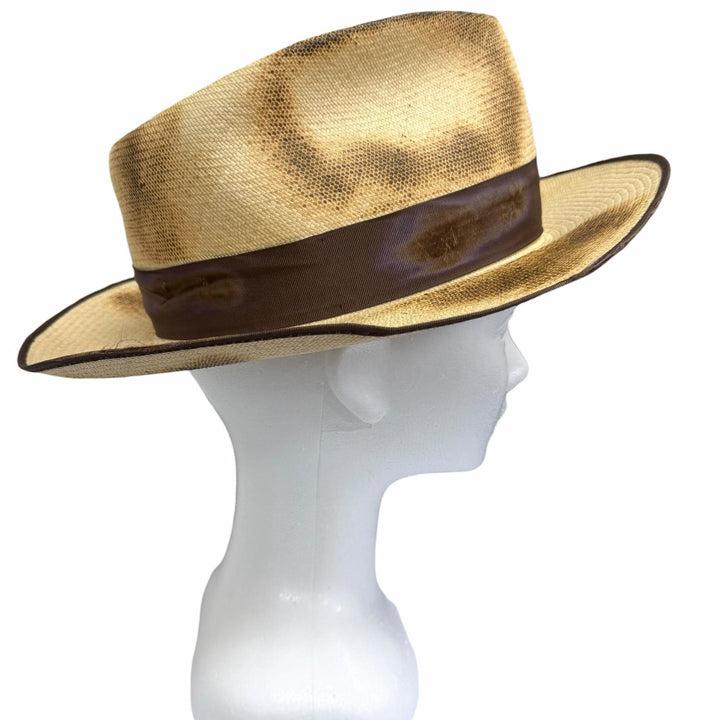 Excellent THE FAT HATTER hat CROW burnt-finish Panama hat, straw hat, fedora