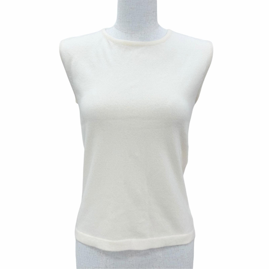 Pristine CHANEL knit COCO Mark Button Sleeveless Ivory cashmere 38 02A P19859