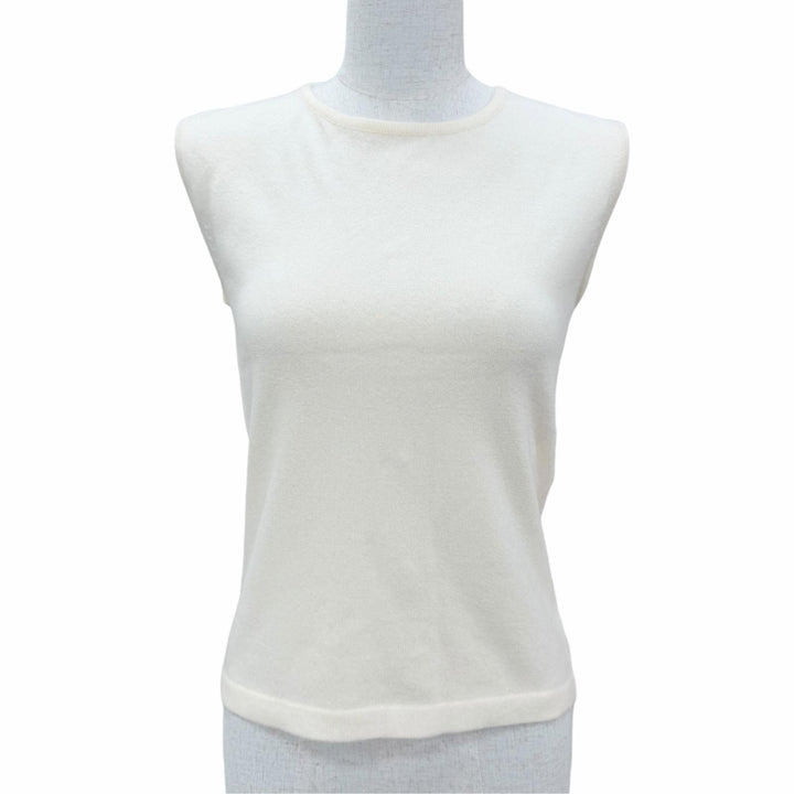 Pristine CHANEL knit COCO Mark Button Sleeveless Ivory cashmere 38 02A P19859