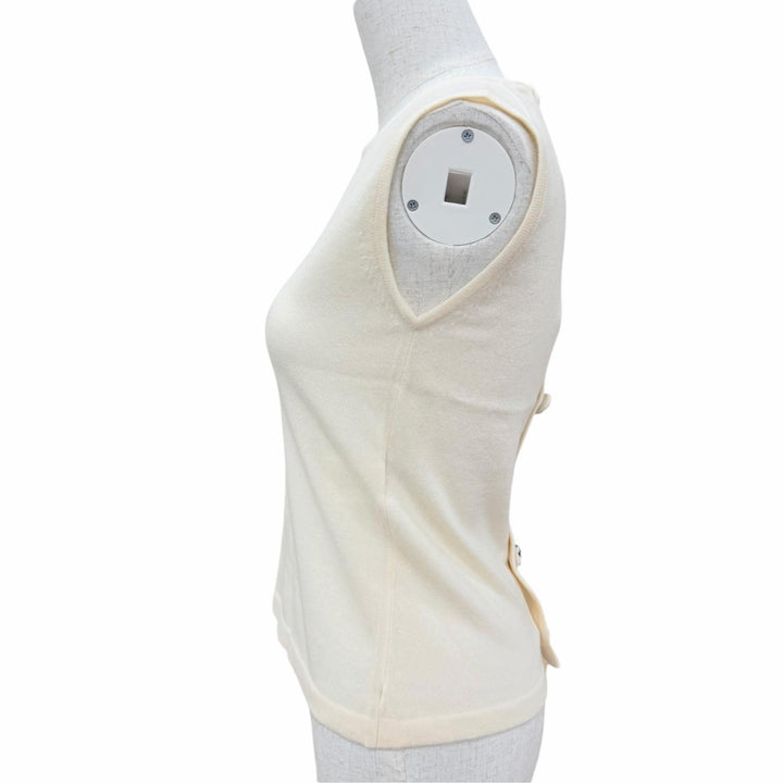 Pristine CHANEL knit COCO Mark Button Sleeveless Ivory cashmere 38 02A P19859