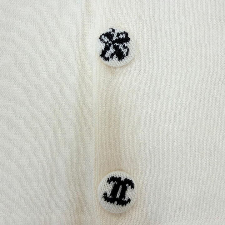 Pristine CHANEL knit COCO Mark Button Sleeveless Ivory cashmere 38 02A P19859