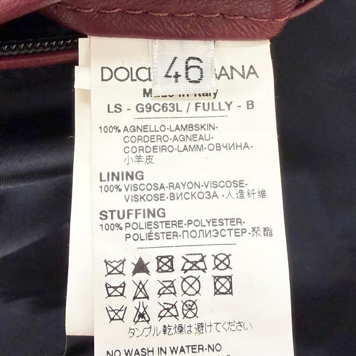 Great DOLCE&GABBANA Leather jacket With logo, stand collar Bordeaux
