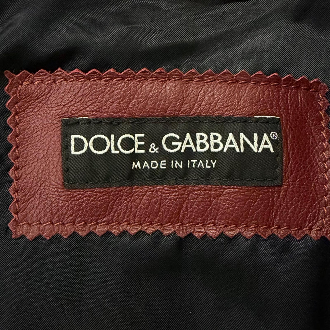 Great DOLCE&GABBANA Leather jacket With logo, stand collar Bordeaux