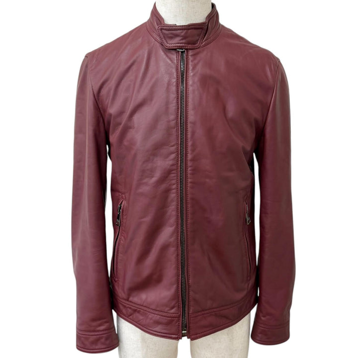 Great DOLCE&GABBANA Leather jacket With logo, stand collar Bordeaux