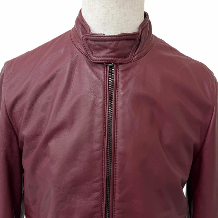 Great DOLCE&GABBANA Leather jacket With logo, stand collar Bordeaux